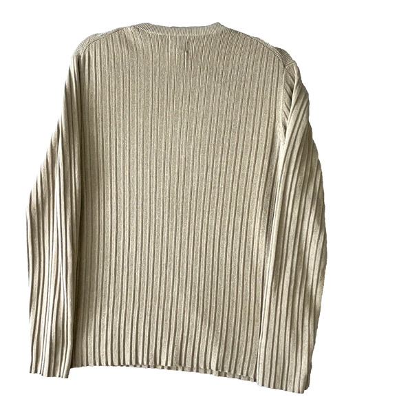 Chicos Womens Size 3 V Neck Sweater Ribbed Beige Gold Threads Metallic Stretchy - Picture 3 of 8